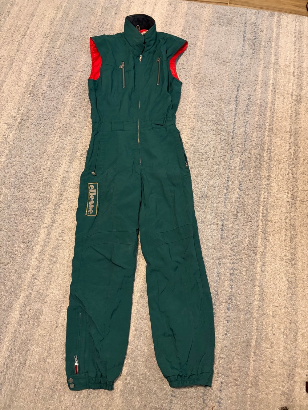 Vintage Ellesse Green Sleeveless Ski Suit Onesie Jumpsuit JASPO Retro unisex